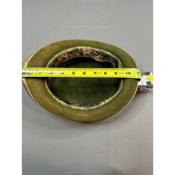 Victorian Steampunk Mini Top Hat Genuine Leather Studded Olive Green - Picture 6 of 6